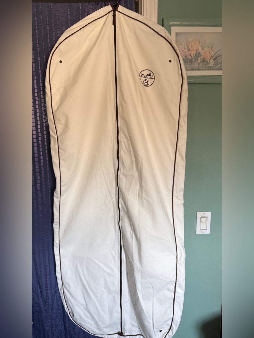 Hermès Garment Bag Travel Suit Cover 60” Foldable Ivory Brown Logo